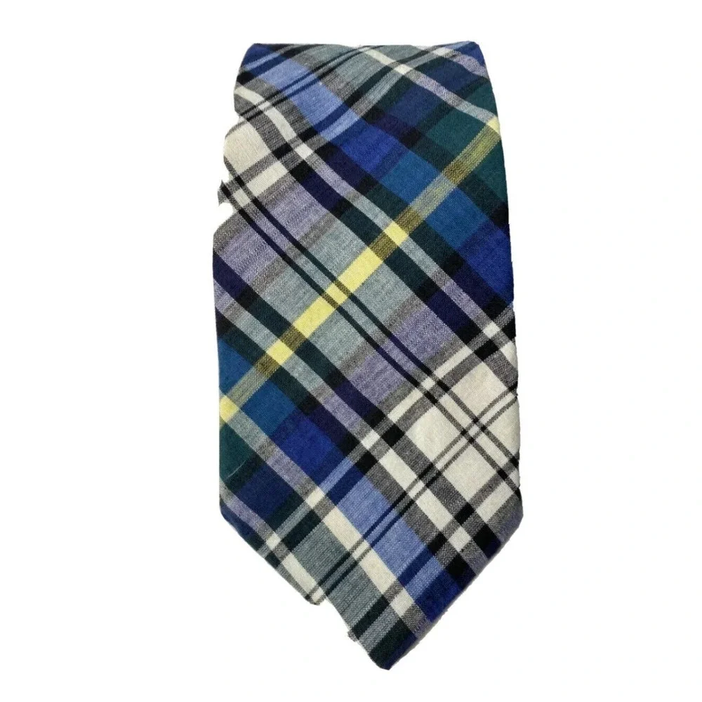 Rooster‎ Mens Neck Tie Blue White Plaid Adjustable Cotton
